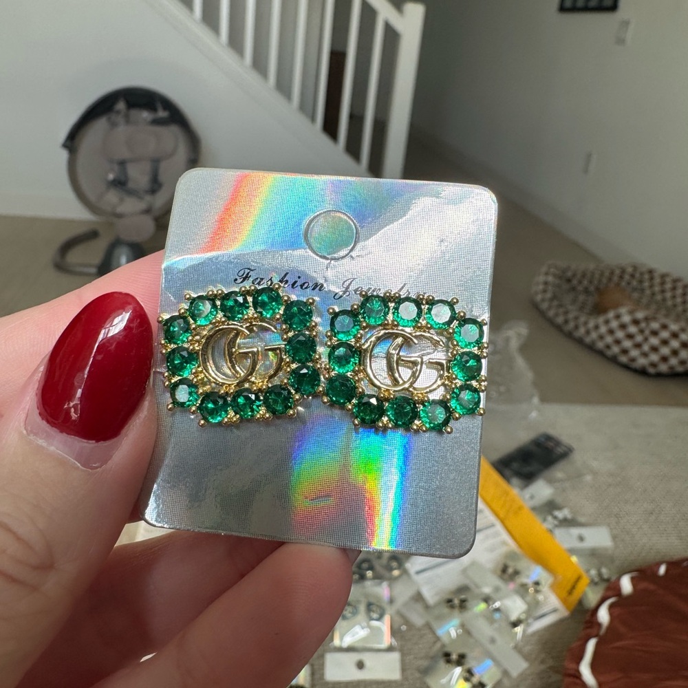 Elegant Green and Gold Earrings